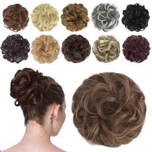 FESHFEN Messy Bun Hair Piece - Wavy Synthetic Chignon Scrunchies for Instant Volume, Elastic Bun Ponytail Hair Extensions Thick Hairpieces for Women, Golden Brown 1.50 oz (Medium)