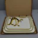 3 Pack Serving Tray with Handles, Stackable Reusable Trays for Serving Food, Plastic Serving Platters for Party, Charcuterie, Fruit, Appetizer, Cream Gold