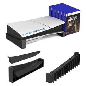 ZYTHRONE Horizontal Stand for PS5 Slim & Pro Console and Hold 12 Pcs Game Disc, PS5 Base Stand Compatible with PlayStation 5 Slim/Pro Disc & Digital Editions, Black