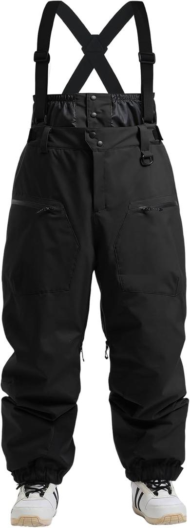 GSOU SNOW Men Snow Bibs Women Baggy Ski Pants Snowboard Overall Insulated Waterproof Windproof Warm Winter (XX-Large, Black)
