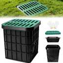 15.75inch Large Drainage Catch Basin with Grate and Debris Basket,15.75 x 15.75 x 15.75in French Drain Catch Basin Without Reserved Hole for Patios Yard Downspout Lawn and Municipal Plumbing
