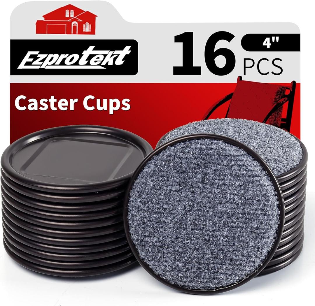 Ezprotekt 4" Round Carpet Bottom Furniture Caster Cups, 16 Pcs Reusable Furniture Coasters, Felt Furniture Sliders Pads to Protect Hardwood, Tile or Carpetd Floors from Scratches (Brown/Gray)