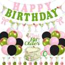 38pcs Witch Birthday Party Decorations Set Include 1pc Banner, 6pcs Hanging Swirls, 18pcs Balloons, 12pcs Cake Toppers and 1pc Cupcake Toppers for Pink and Green Witch Party