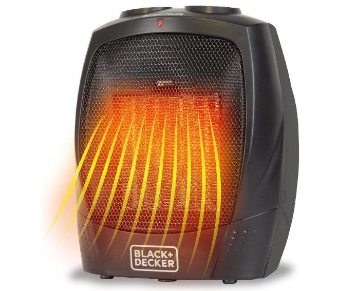 BLACK+DECKER Personal Ceramic Heater, Space Heater for Office Desk, Home Office & Personal Use Desk, 2 Heat & Fan Only Settings, Adjustable Thermostat, BHDC201, Black