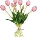 10 Pcs Fake Tulips Tulips Artificial Flowers Real Touch Fake Flowers Artificial Flower Bouquet for Home Table Party Wedding Decoration(Light Pink)