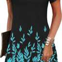 Zeagoo Women's Casual A-Line Dresses with Pockets Summer Floral Tshirt Dress Short Sleeve Mini Dress Flowy Sundresses (Black Blue-printed)