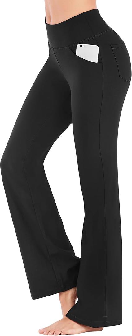 IUGA Bootcut Yoga Pants with Pockets for Women Wide Leg Pants High Waist Workout Pants Tummy Control Work Pants 4 Pockets (Medium, Black 30"inseam)