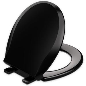 Toilet Seat Rround 16.5inch Soft Close Toilet Lid Round PP Material Safe & Easy Clean & Quick Installation, Sturdy Accessories Never Loosen 2 Years Support, Black