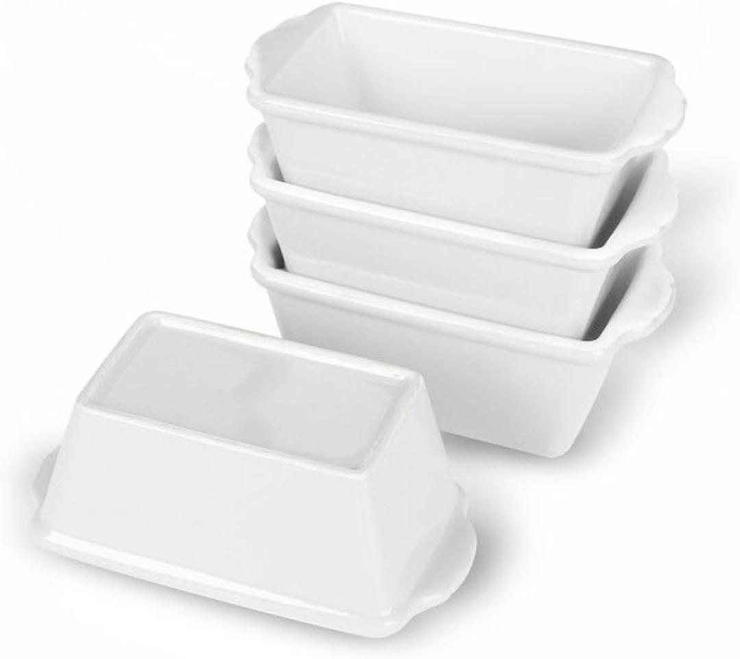 GDCZ Mini Loaf Pan Set, 6.2-Inch 4 Pcs Ceramics Non-Stick Baking Bread Pan (White)
