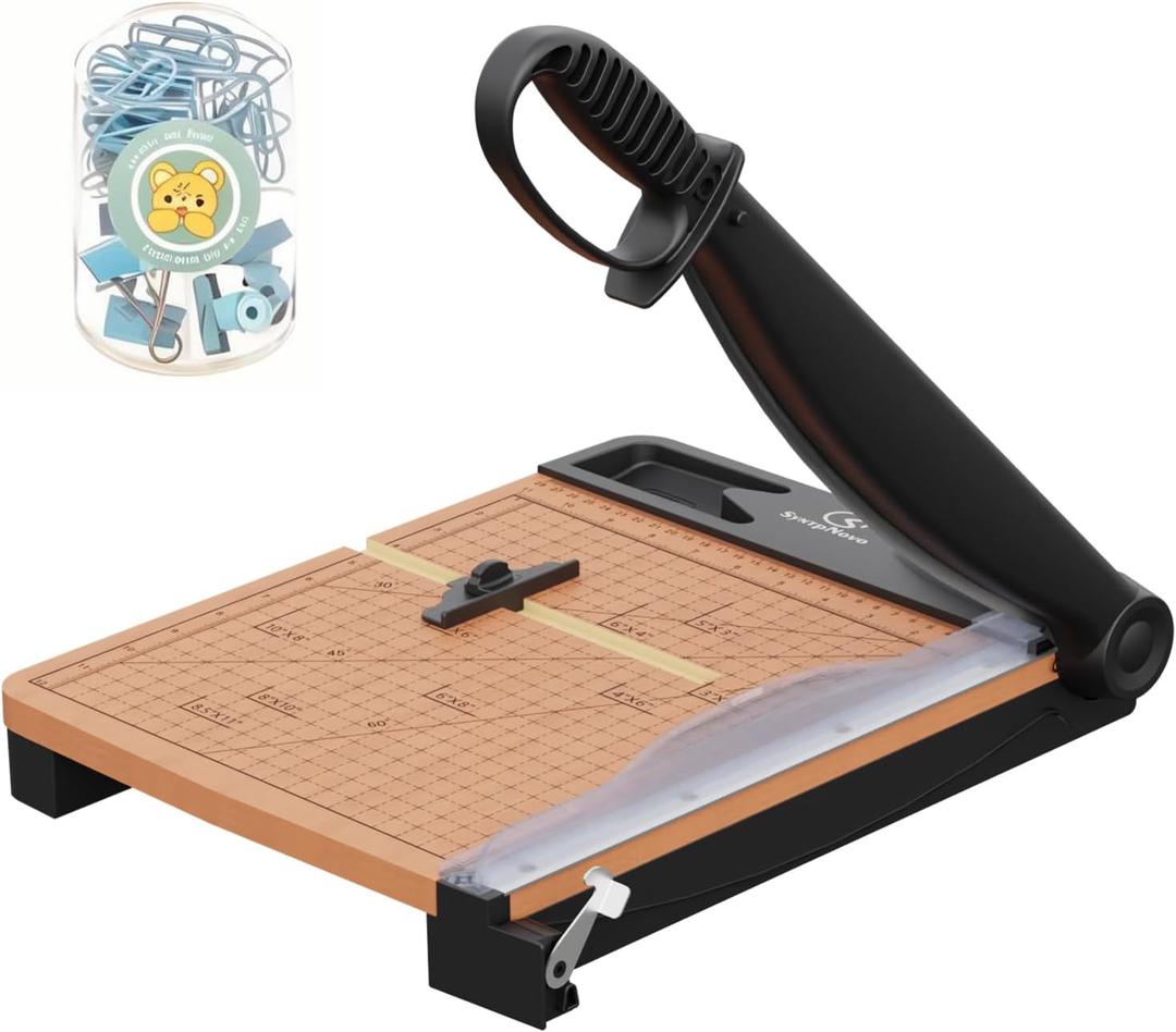 12 Inch Heavy Duty Paper Cutter, Wood Guillotine Paper Cutter & Paper Trimmer, 30 Sheets Capacity Paper Cutting Board for Classroom, Crafting, Cardstock Black
