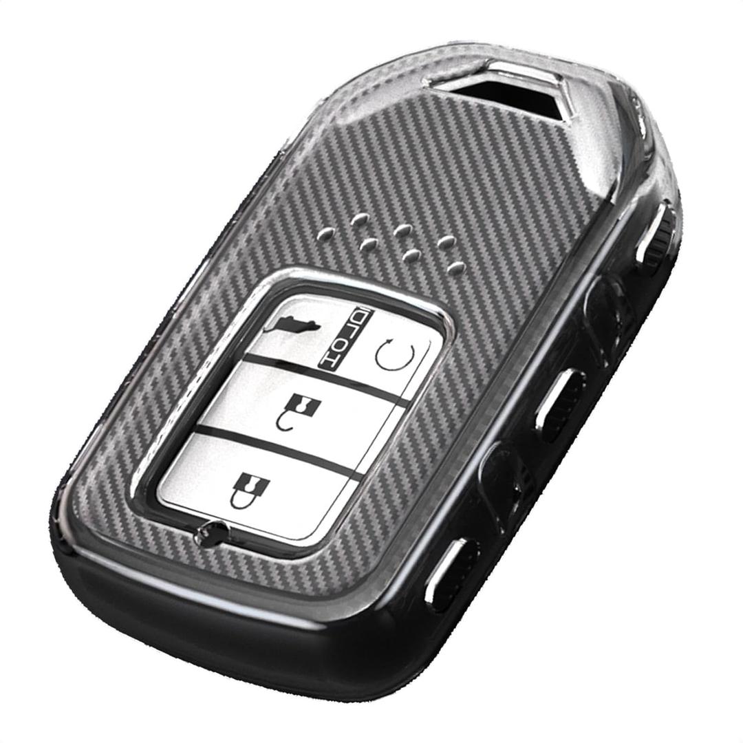 TANGSEN Key Fob Case TPU Cover Compatible with Honda Accord Hybrid Civic CROSSTOUR CR-V CR-Z FIT HR-V Odyssey Transparent Carbon Fiber Texture 3 4 5 6 7 Button Protective Key Shell