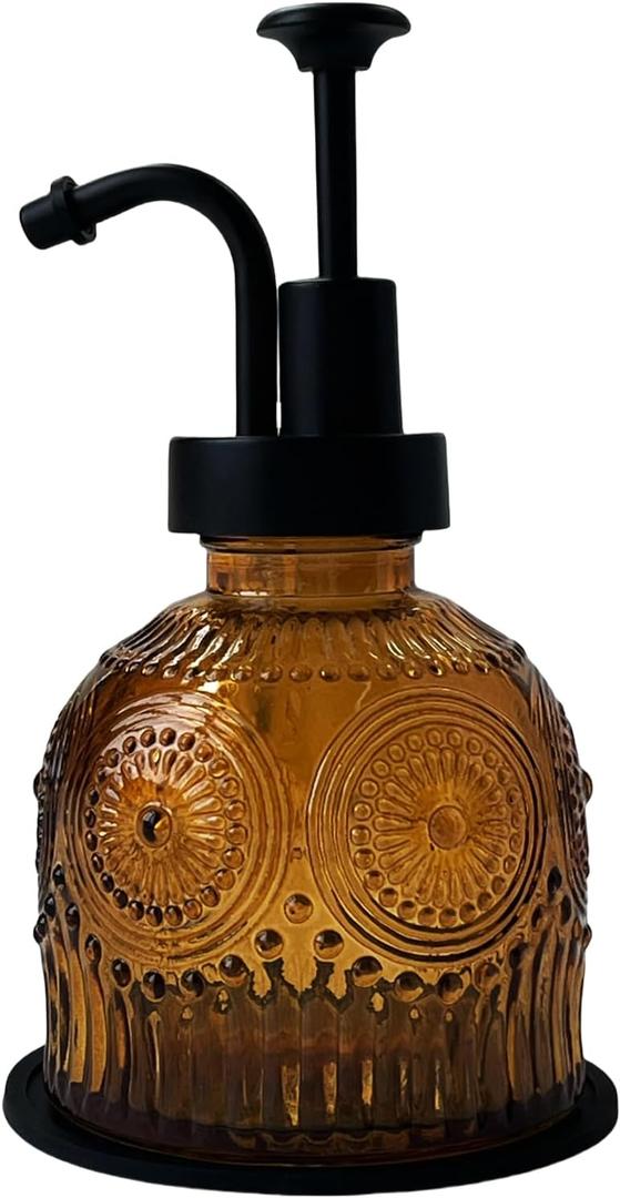 Vintage Soap Dispenser for Bathroom,Glass Kitchen Soap Dispenser with Pump,Farmhouse Antique,Cute Small Rustic Decor(Brown)