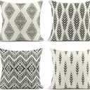 ArtSocket Set of 4 Throw Pillow Covers Ikat Tribal and Boho Bohemian Black Ethnic Herringbone for Ideas Decor Linen Outdoor Pillow Cases Home Decorative Square 18x18 Inches Pillowcases