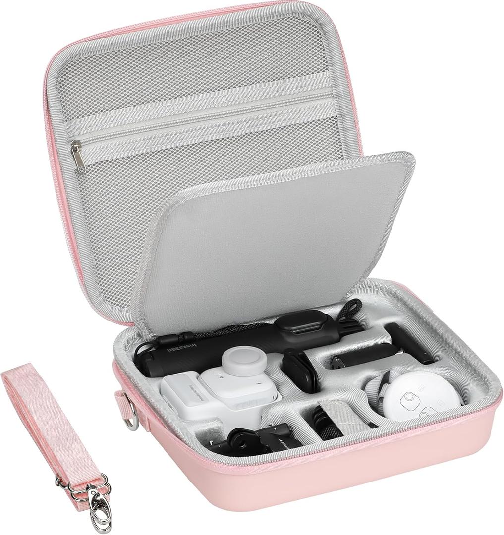 AMAZEAR Carry Case for Insta360 Go Ultra Accessories, Insta 360 Go-Ultra Portable Travel Bag with Shoulder Strap Hard Case for Protection, Organization, and Storage, Water-Resistance, Pink