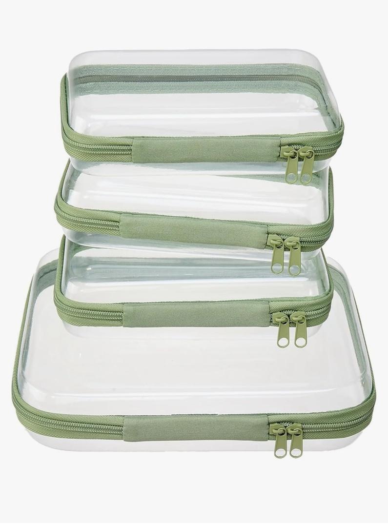 4 pcs Clear Zipper Pouches,Hard Shell Zipper Case, Toiletry Bag for Travel, CLear Diaper Bag, Toiletry Pouch, Travel Organizer, Clear Cosmetic Bag,Toy Storage Bins (M+3S) (Mint Green)