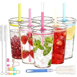 Clear Tumbler Cup, 16 oz Plastic Iced Coffee Cup with Lid and Straw, 6 Pack, Reusable and Dishwasher Safe, for Gatherings and Outdoor Adventures (6, Pure Transparency)
