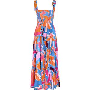 kinstell Women's Summer Boho Spaghetti Strap Square Neck Ruffle Casual Flowy Long Dress Beach Swing Party Maxi Dress (2-red Floral), L