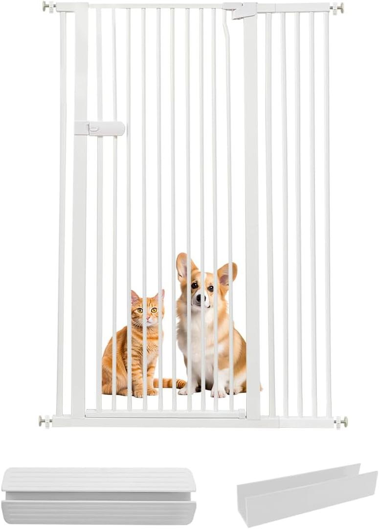Lumizone Extra Tall Cat Gate 55.12" High Pressure Mounted Extra Wide 2025 New (17 Sizes) 1.37" Gap No Drilling Auto-Close One-Handed Operation Tall Pet Gate for Dogs(White, 55.12" H x 38.39"-42.51" W)
