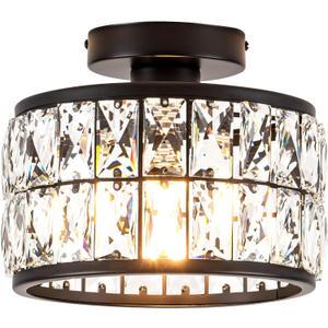 Rpzloila Crystal Ceiling Light Fixture, Modern Semi Flush Mount Ceiling Light,Crystal Chandelier for Kitchen Bedroom Bathroom Entryway, Black Finish