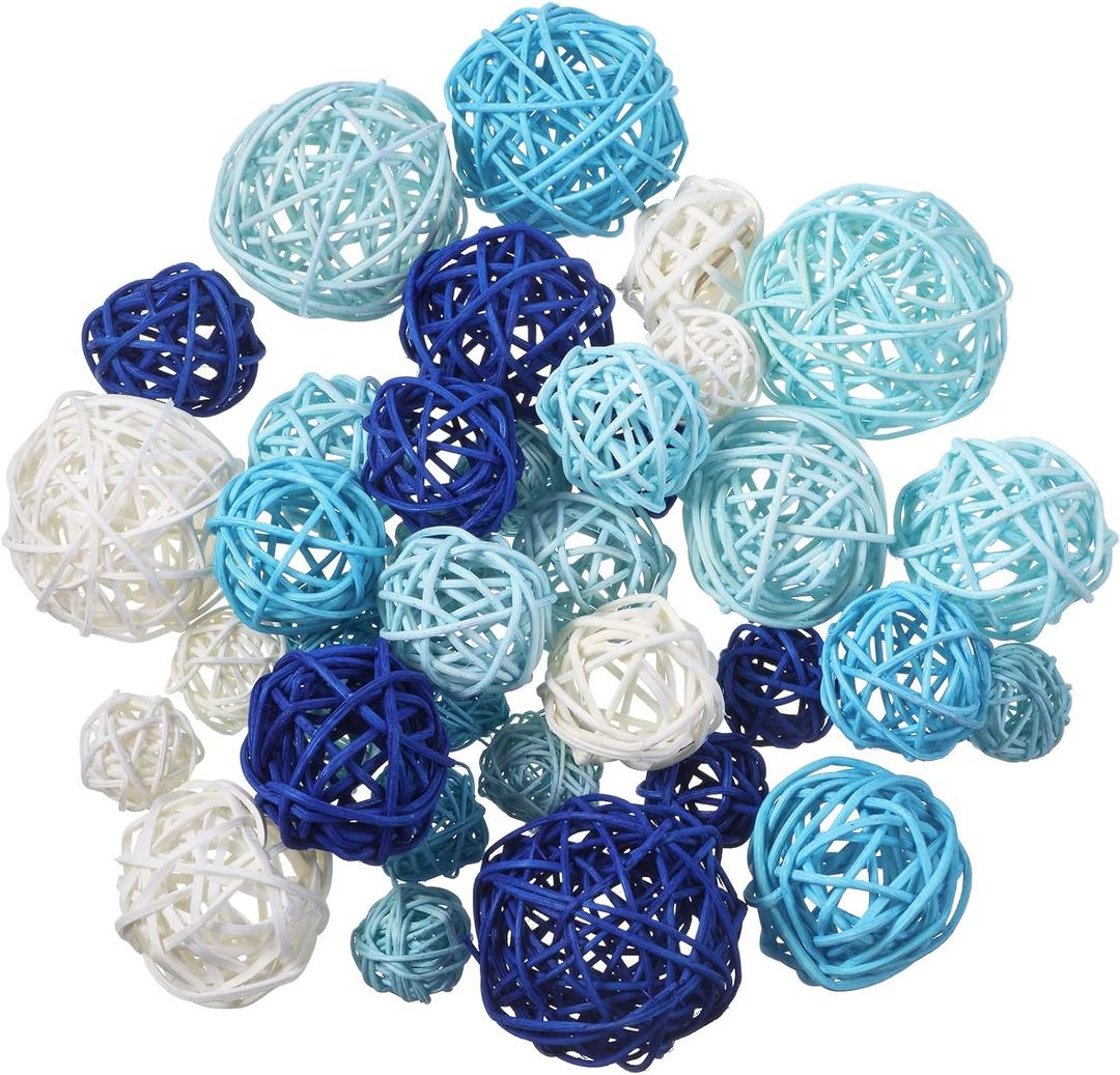 Patelai 72 Pcs Wicker Rattan Balls Decorative Balls for Vase Centerpiece Bowls Orbs Filler for Spring Summer Craft Home Decor, 4 Sizes(Sky Blue, White, Blue, Light Blue, Dark Blue)