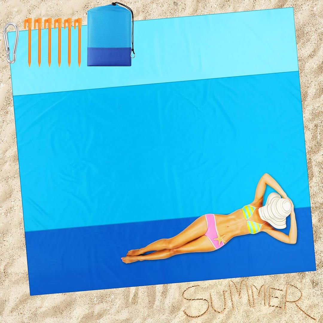 Drydiet Extra Large Beach Blanket Sandproof Waterproof 10 x 9 ft Beach Mat for 2-8 Adults Oversized Quick Drying Outdoor Picnic Blanket Lightweight Sand Free Mat for Travel Camping Hiking(Blue)