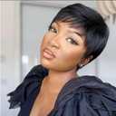 Pixie Cut Wig Human Hair for Black Women Natural Straight Short Human Hair Wigs Brazilian Hair Short Pixie Cut Wigs Human Hair Glueless Layered Cut Pixie Wigs Natural Black 4 Inch