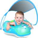 LAYCOL Baby Swimming Float Inflatable Baby Pool Float Ring with Sun Protection Canopy,add Tail no flip Over for Age of 3-36 Months (Small, Blue)