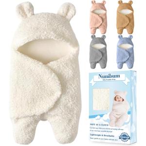 Nunibum Baby Swaddle Blanket Boys Girls Cute Bear Plush Essential Receiving Blanket Ultra-Soft Newborn Registry Sleeping Wraps for Infant 0-6 Months - White