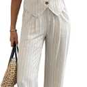 Women's 2 Piece Outfits Linen Vest Waistcoat Dressy Casual Sets Wide Leg Pants Suits, XS