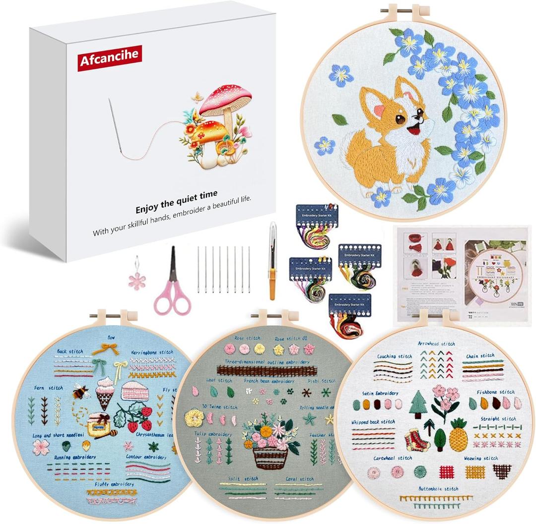 Afcancihe 4-Pack Embroidery Kit, Cross Stitch Starter Kit for Beginners, Adult Needle Felting Tool with Printed Fabric, Embroidery Needle, Instructional Video, Creative Craft Gifts (La Dolce Vita).