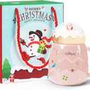 PARSUP Christmas Mug, Cute Ceramic Tea mugs with Santa Lid, Novelty Cup for Milk, Coffee, Hot Chocolate, Gift for Women, Kids, Colleagues, Family, Friends, 500ML/17.6OZ (Pink)