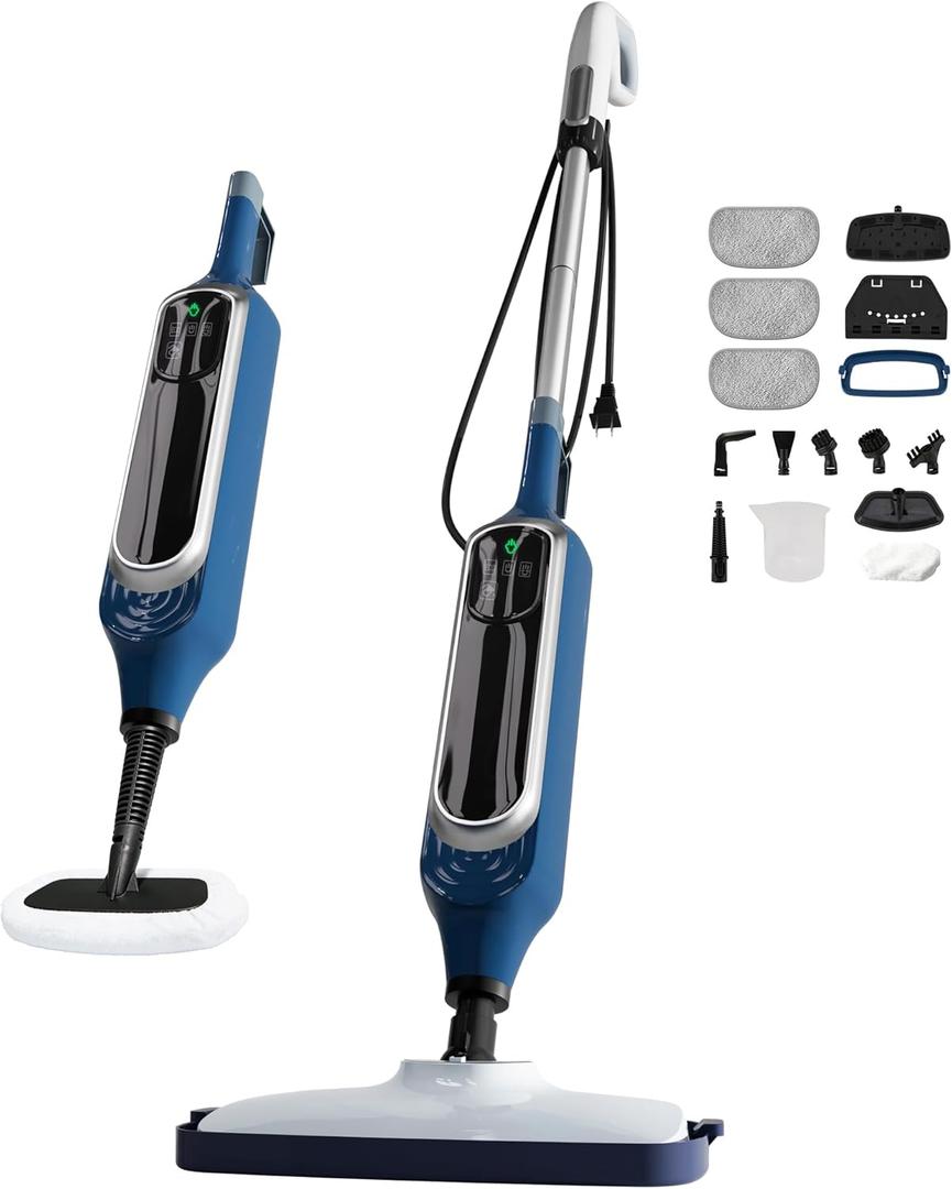 12 in 1 Steam Mop, Detachable Handheld Steam Cleaner for Home, 23FT Cord, for Hardwood Floor Cleaning, Tile, Carpet, Furniture, Clothes, Windows, Blue