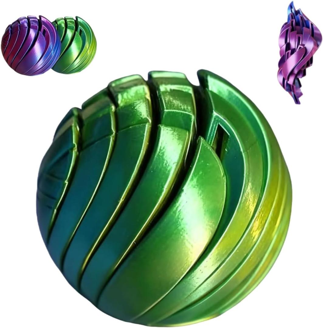 3D Printed Fidget Ball Toy, Sensation Stress Decrease Gear Sphere Fidget Toy with Liquid Flow Effect, Twistable Desk Toys for Anxiety Relaxation Office Home Travel (Green)