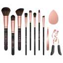 Pack Of 2 Makeup Brush Set 11Pcs with Eyelash Curler & Eyebrow Tweezers, Makeup Brushes with Eyeshadow, Foundation,Powder Puff, Highlighter, Concealer, Blusher, Powder Brush, Make up Kits for Adults