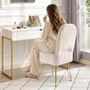 Garvee Vanity Stool Chair with Backrest & Storage, Faux Fur, White, Small Hidden Storage Compartment, 280 Lbs Capacity, Soft Square Ottoman, Modern Style for Bedroom or Living Room, 15"D x 13.4"W x 30"H