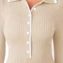 MEROKEETY Women's Long Sleeve V Neck Sweater Dress 2026 Fall Button Knit Pleated Mini Work Dresses (Beige, L)