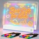 2 Pack Rechargeable LED Note Board with 7 Colors, 16-Inch Light Up Acrylic Dry Erase Board, Lumi Board Led Drawing Board for Kids Sketching Gift Toy for Kids/Girls/Teens - White