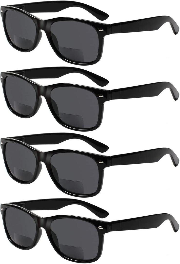 4 Pack Bifocal Reading Glasses Grey Lens Spring Hinge Outdoor Sunglasses Fashion Bifocal Sun Readers for Men Women