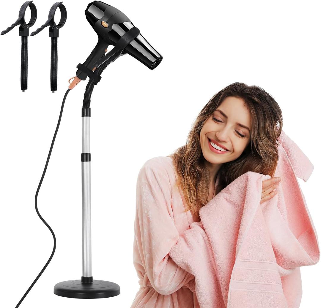 Erytlly Hair Dryer Stand Hands-Free Adjustable 360-Degree Rotating Blow Dryer Stand Hands-Free Metal Hair Dryer Holder Stand for Bathroom, Vanity, Makeup Room