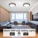 10inch Ceiling Light Fixture 2 Pack Black, 24W Led Ceiling Light Fixture 2400LM, Adjustable Brightness Flush Mount Ceiling Light for Bedroom, 5000K Daylight White, ETL Listed, Easy to Install