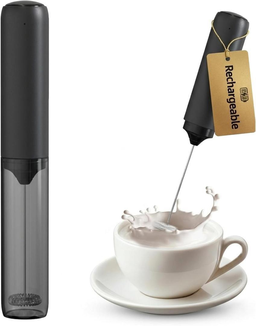 Portable Travel Frother with Case Mini - Rechargeable Handheld Milk Frother with Cover - Coffee Mixer Wand - Wisking Tool Electric Whisk - Coffee Stirrers Electric Whisker - Drink Mixer