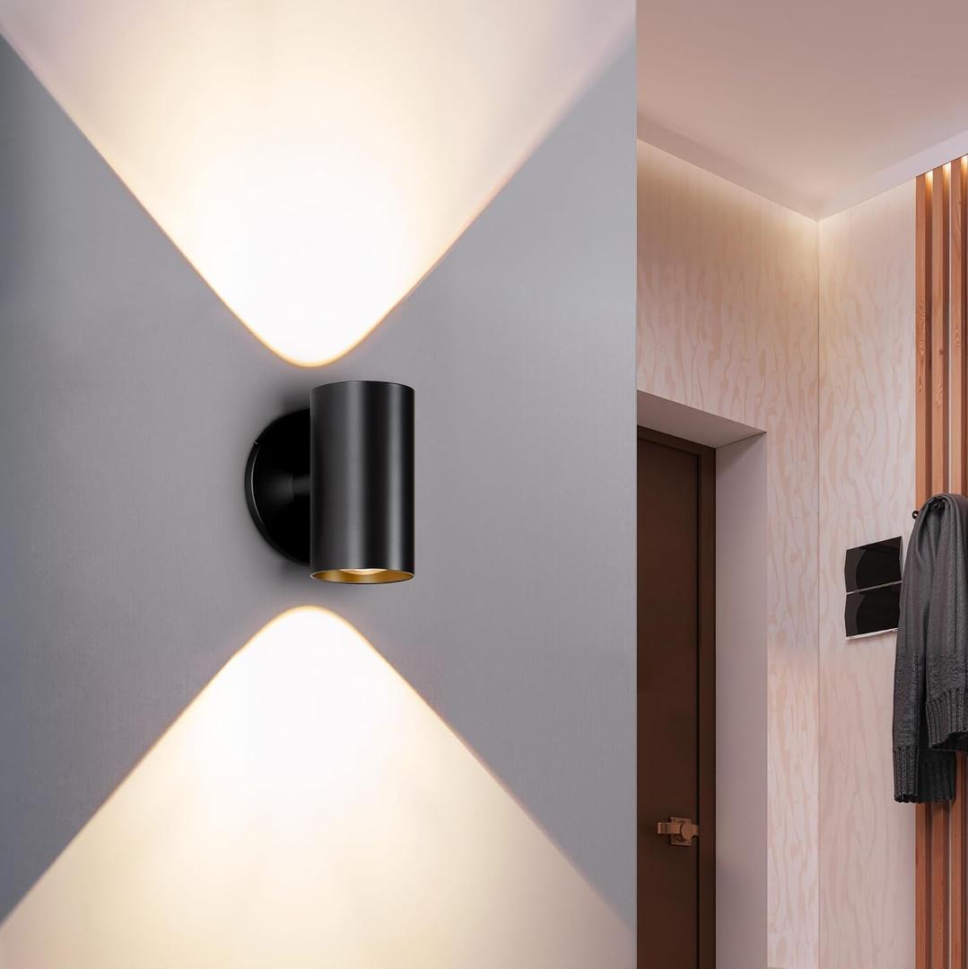 Tubicen Up Down Wall Sconce Indoor Black Cylinder Sconces Wall Lighting 7W Bright LED Dimmable Wall Light for Living Room Hallway Stairway Home Theater Lights 3000K Hardwired 5.4" H Small