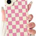 Lovmooful Compatible for iPhone 16 Case Cute Checkerboard Lattice Plaid with Color Design for Girls Women Soft TPU Shockproof Protective Girly for iPhone 16 Case-White&Hot Pink