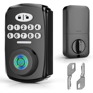 Keyless Entry Door Lock Deadbolt Fingerprint Door Lock - PHYSEN Smart Deadbolt Set for Front Door - Electronic Digital Keypad Lock - Biometric- Auto Lock - Easy Installation , Black