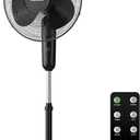 HOLMES 16" Digital Stand Fan, 80 Oscillation, 3 Speeds, 3 Modes, 7.5 Hour Timer, Adjustable Height, 30 Adjustable Head Tilt, Ideal for Home, Bedroom or Office, Remote Control, Black