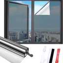 Window Film, Window Privacy Film with Free Installation Tools, One Way Daytime Privacy Window Film Static Cling Reflective Heat Control Window Tint for Home Office (Black Silver,17.5 Inch X 13.1 Feet)
