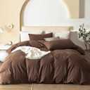 JIYUAN Queen Size Duvet Cover Set, 3-Piece - 100% Washed Cotton, Linen-Like Soft & Breathable with Zipper Closure, Includes 90x90 Inch Cover & 2 Pillowcases, Solid Chocolate Brown