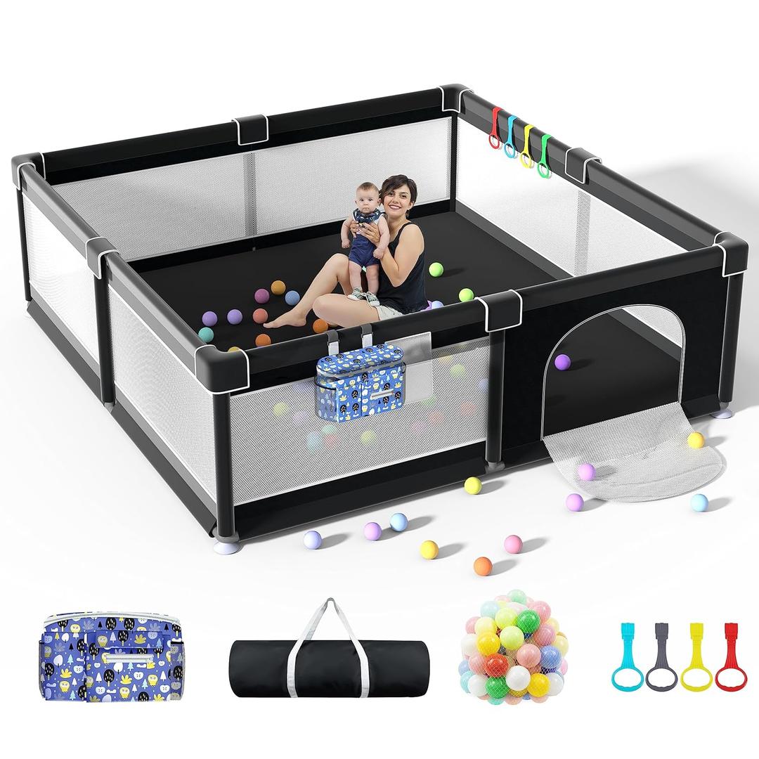 LUTIKIANG Playpen, 79" X 71" Extra Large Playpen, Play Pen for Babies and Toddlers, Kids Play Pen, Sturdy Safety Play Yard, Baby Fence with Gate, Play Pin for Toddler (Black)
