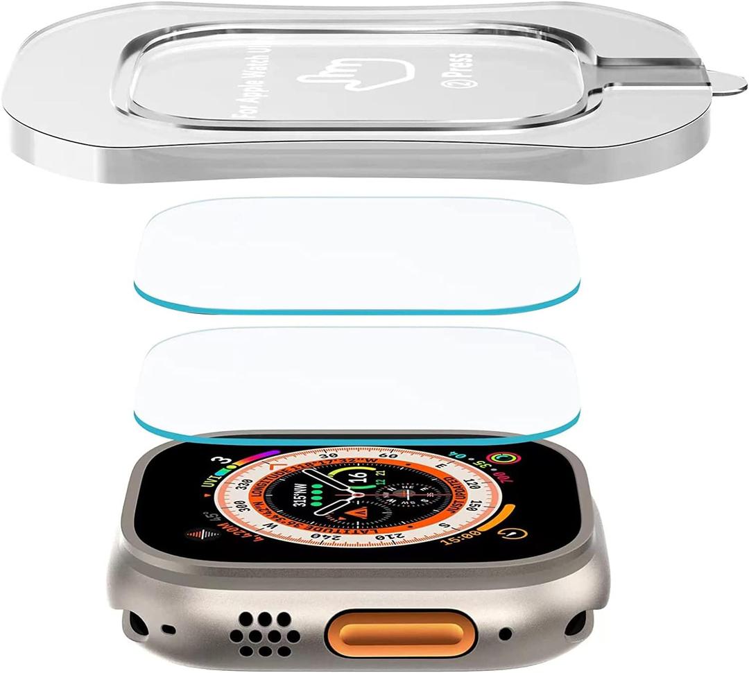 SWUU 2 Pack Tempered Glass Screen Protector with Auto-alignment Installation Frame Compatible with Apple Watch Ultra 3/Ultra 2 /Ultra Screen Protector 49mm, Waterproof HD Film for iWatch Ultra Clear