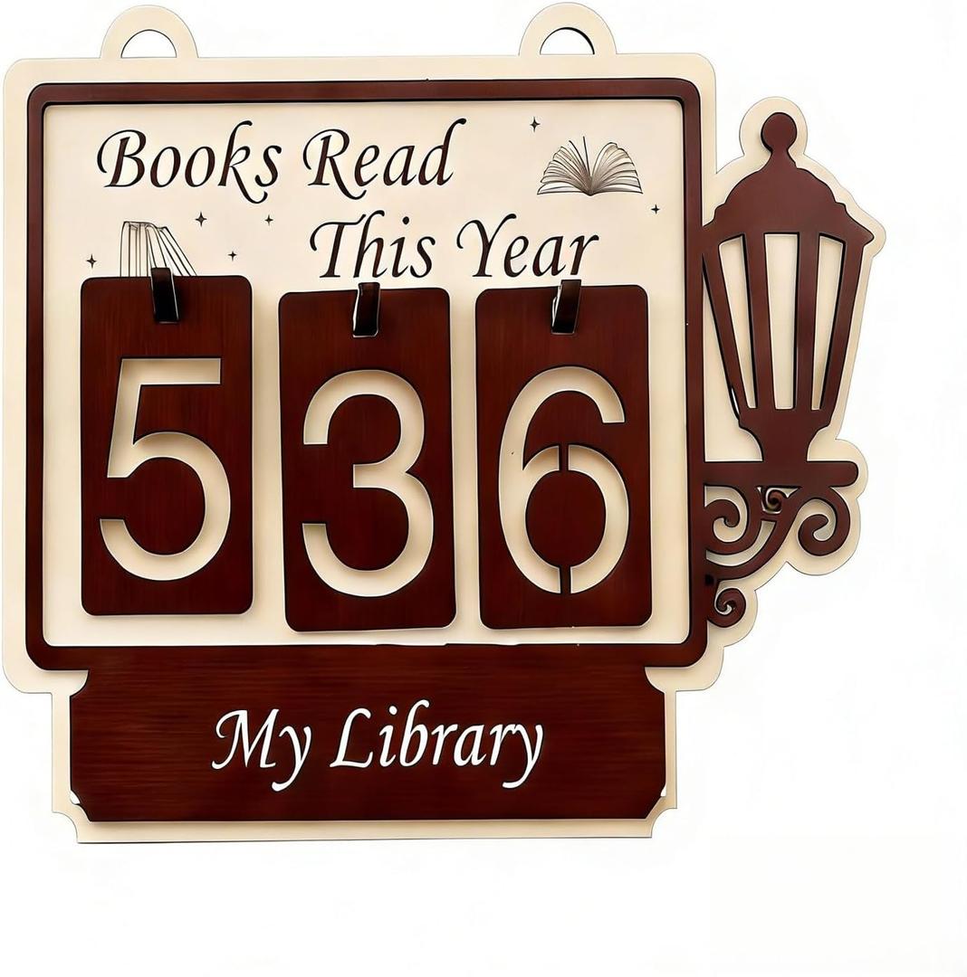 Books Read This Year Counter SignBook Counter Tracker, Wooden Hanging Library DecorBookish Gifts Accessories for Book Lovers,Bookworm, Bookclub, Stocking Stuffers